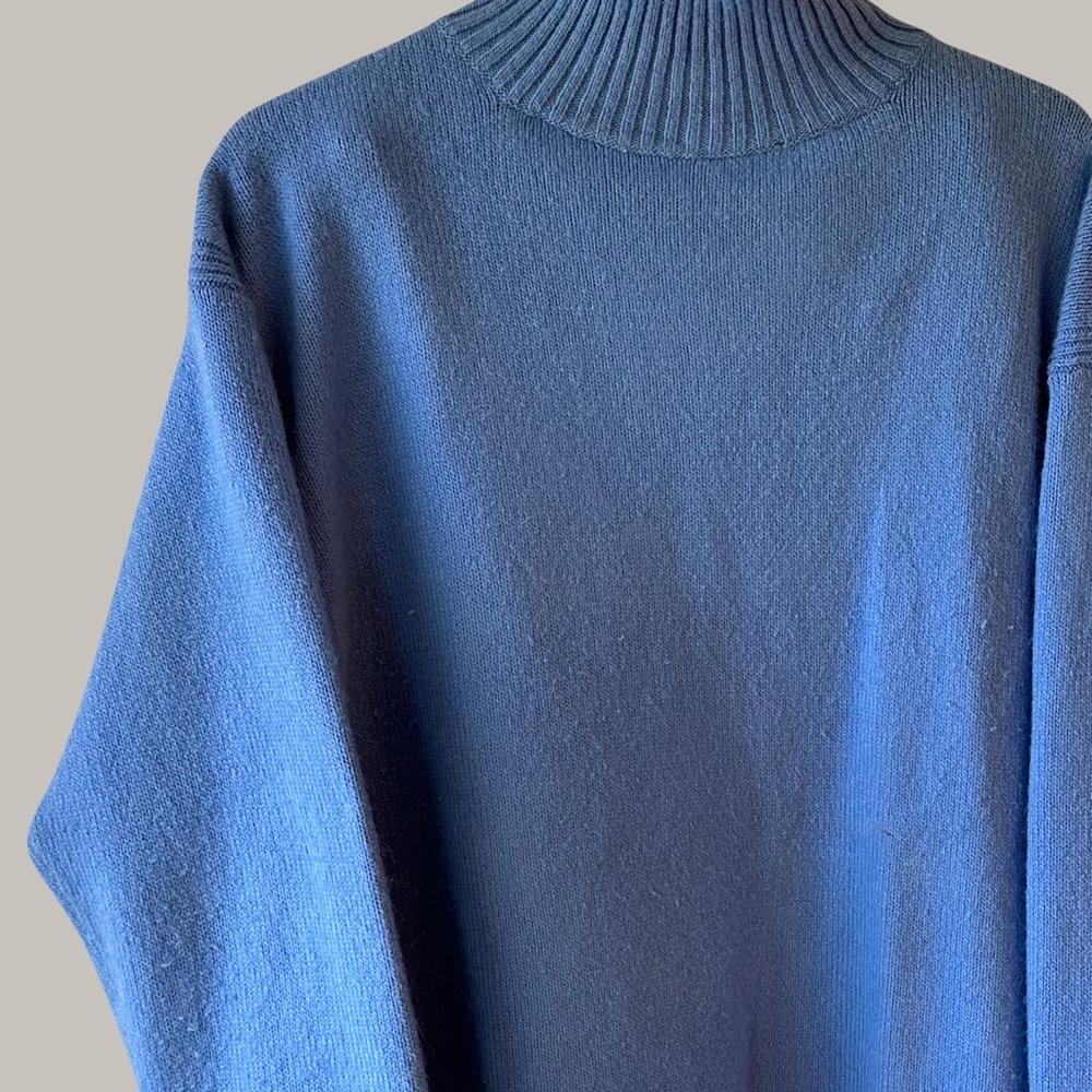 Chunky Blue Turtleneck Cowl Neck Sweater